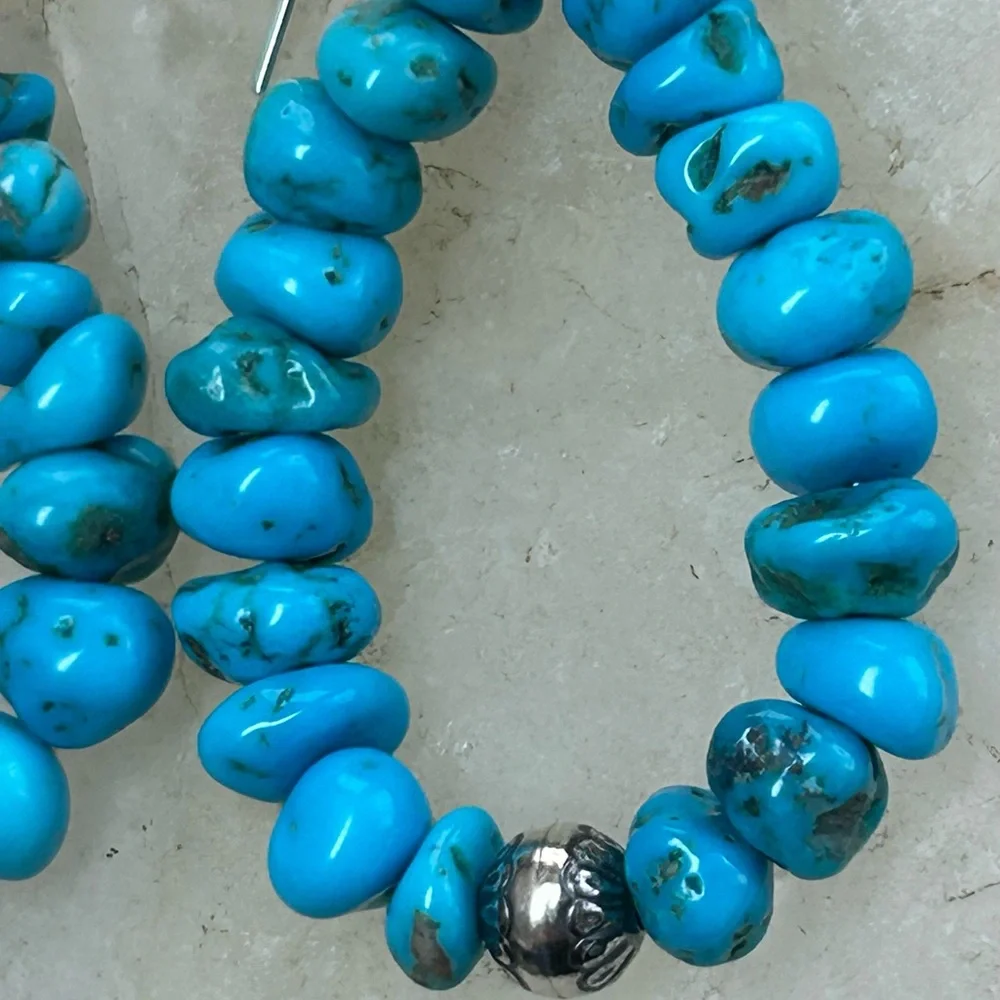 Sleeping Beauty Turquoise Bead Loop Earrings - Blue Stone Drop Earrings